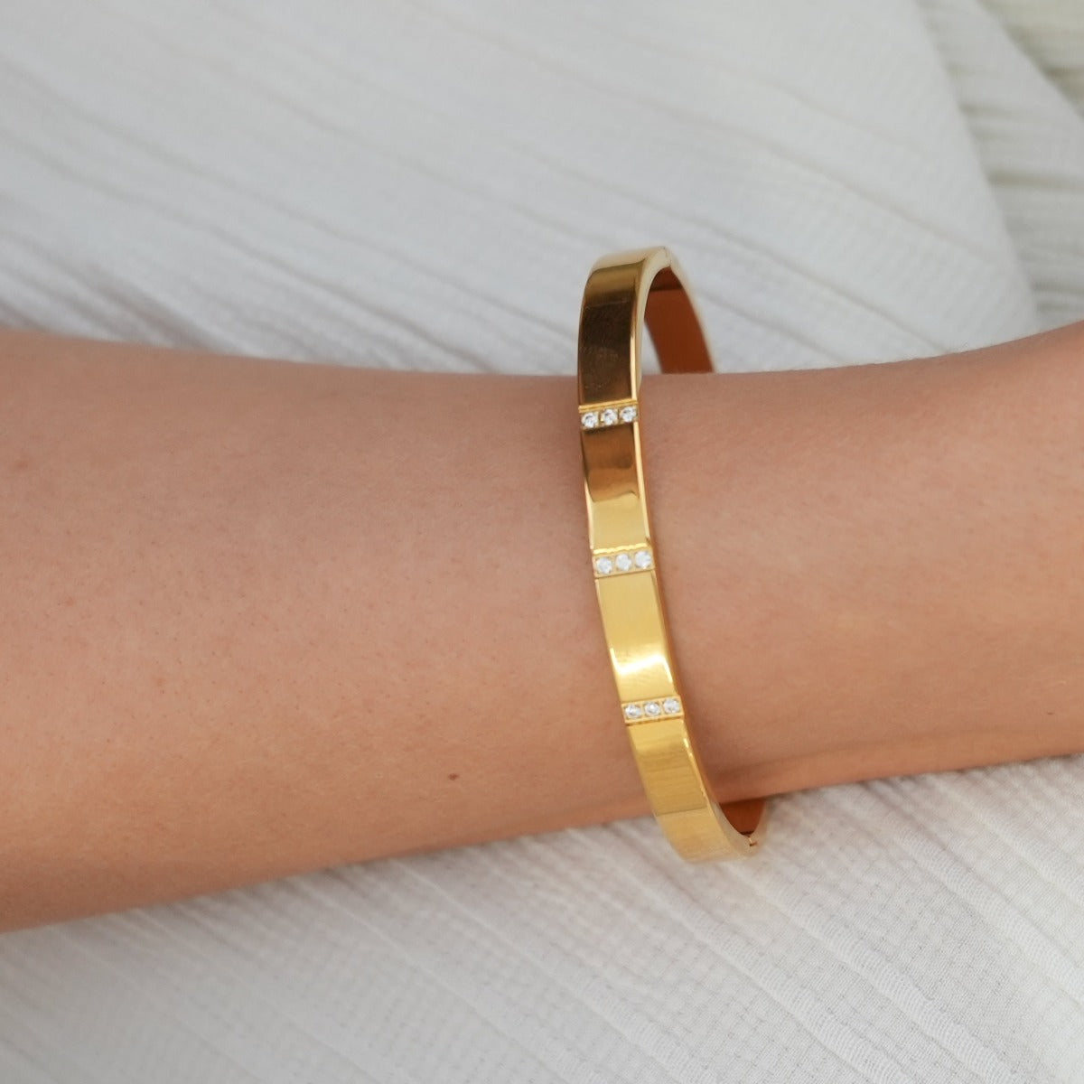 Linear Stone Bangle Bracelet - Gold