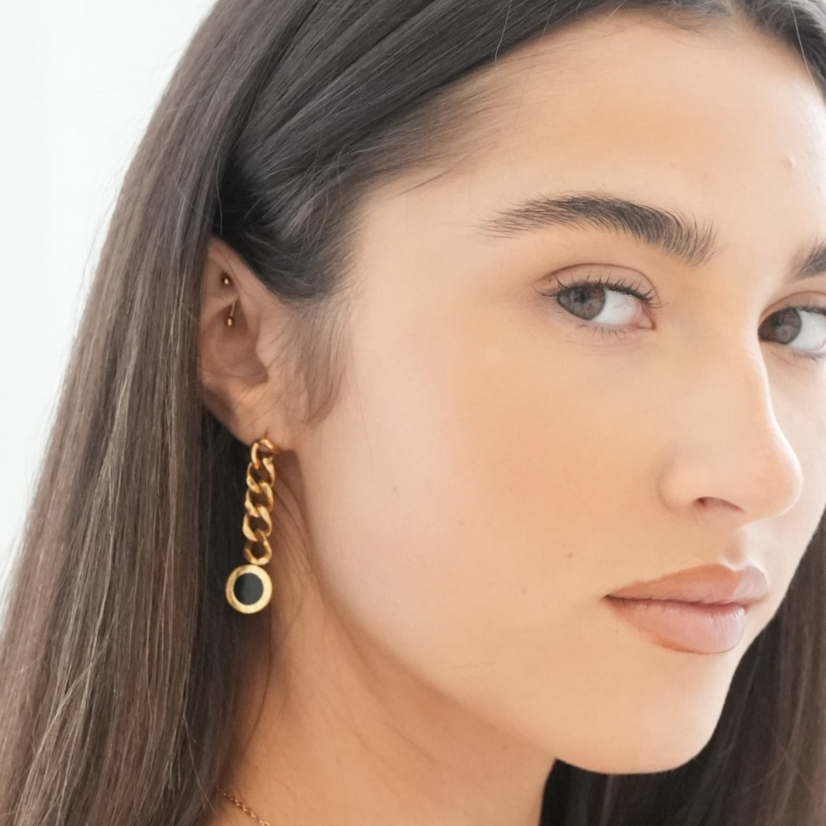 Latin Onyx Cuban Dangle Earrings - Gold