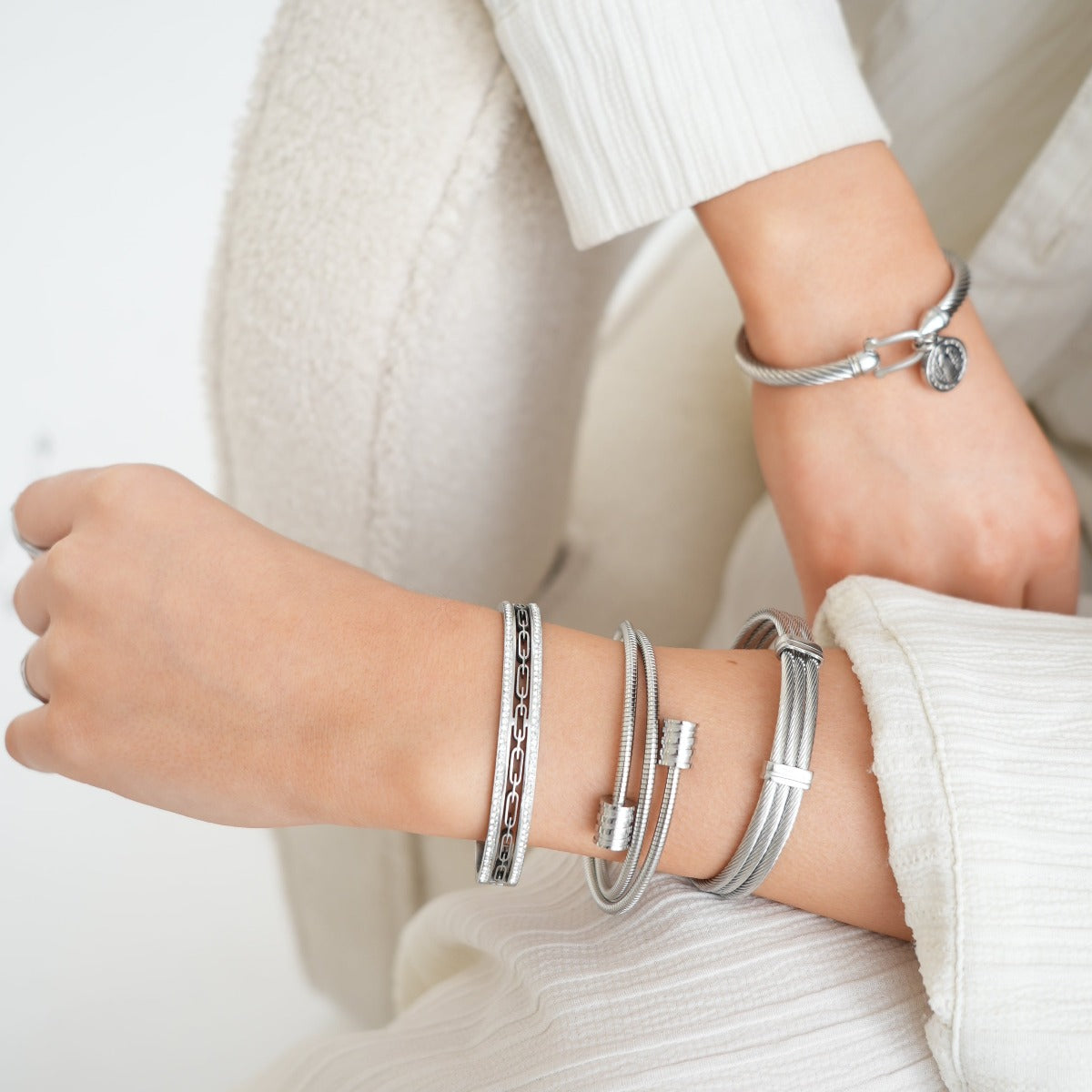 Ivy Stone Bangle Bracelet - Silver