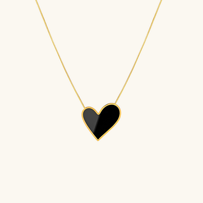 Marble Heart Pendant Necklace - Gold/Black