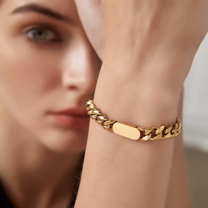 Rectangle Curb Chain Bracelet - 18K Gold Plated