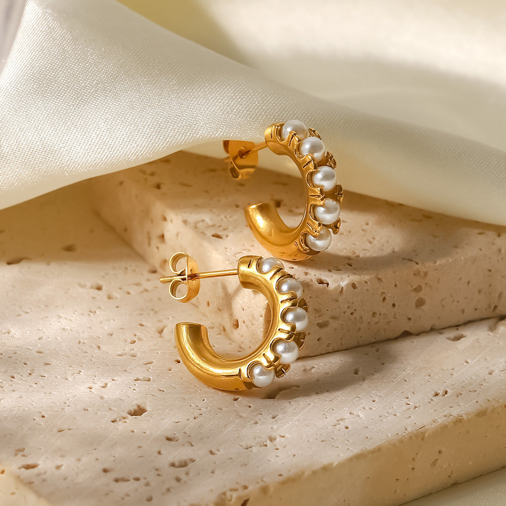 Irene Pearl Huggie Earrings