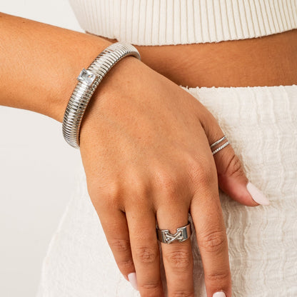 Chunky Stone Bangle - Silver