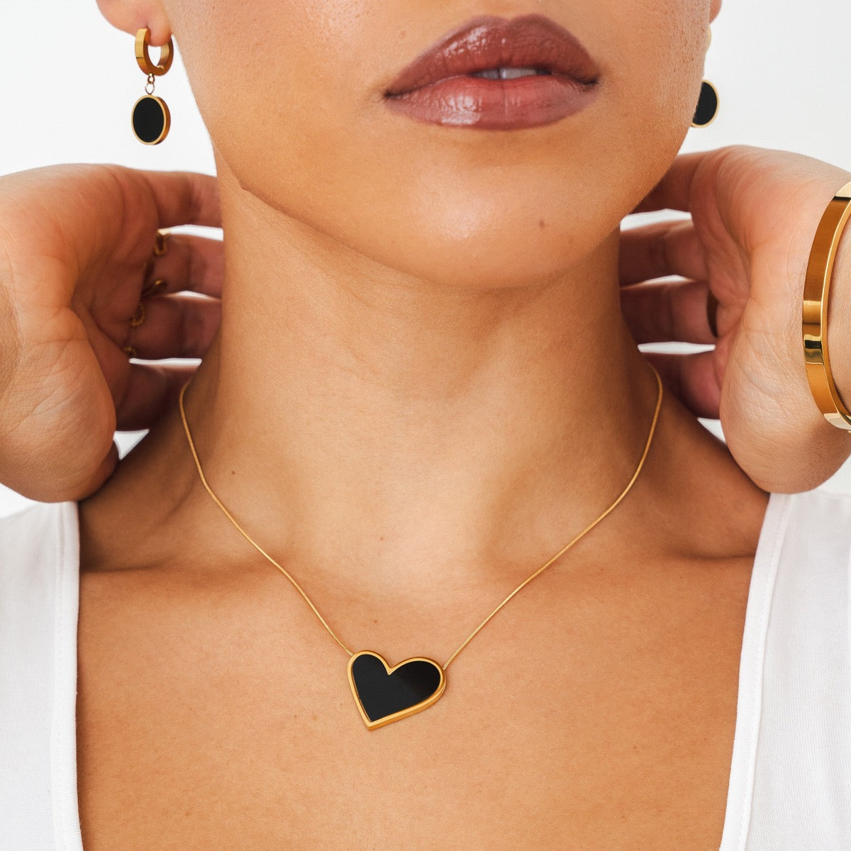 Collana con ciondolo a forma di cuore in marmo - Oro/Nero