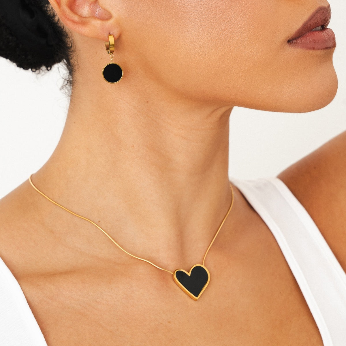 Collana con ciondolo a forma di cuore in marmo - Oro/Nero