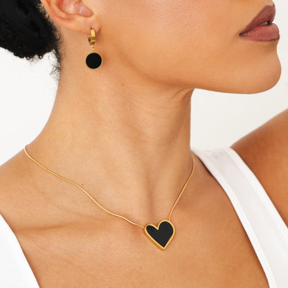 Marble Heart Pendant Necklace - Gold/Black