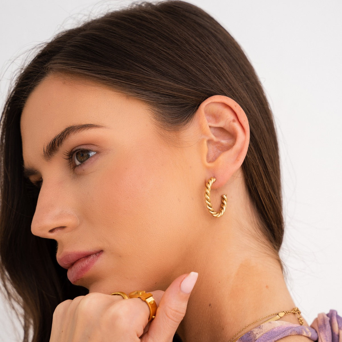 Sofia Twist Rope Hoop Earrings 18K Gold Plated - Gold