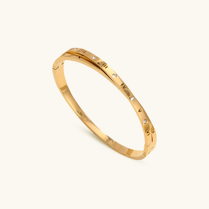 Roman Numeral Intertwine Bangle Bracelet - Gold