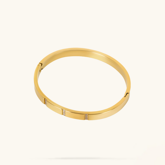 Linear Stone Bangle Bracelet - Gold